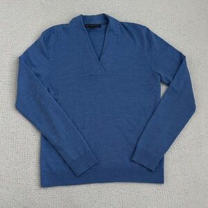 Brooks Brothers 100% Merino Wool V Neck Sweater Blue Size Medium